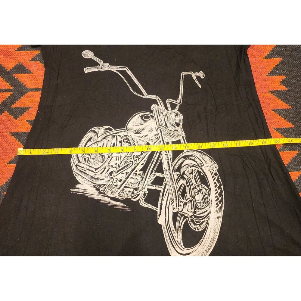 Vintage"Joshua" Black Motorcycle Graphic Women's Low V-Neck T-Shirt. Sz L - Picture 14 of 16